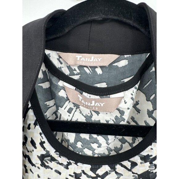 TanJay Petite Size L 2 Pc Set Black White Abstract Textured Tank Jacket - Picture 2 of 8
